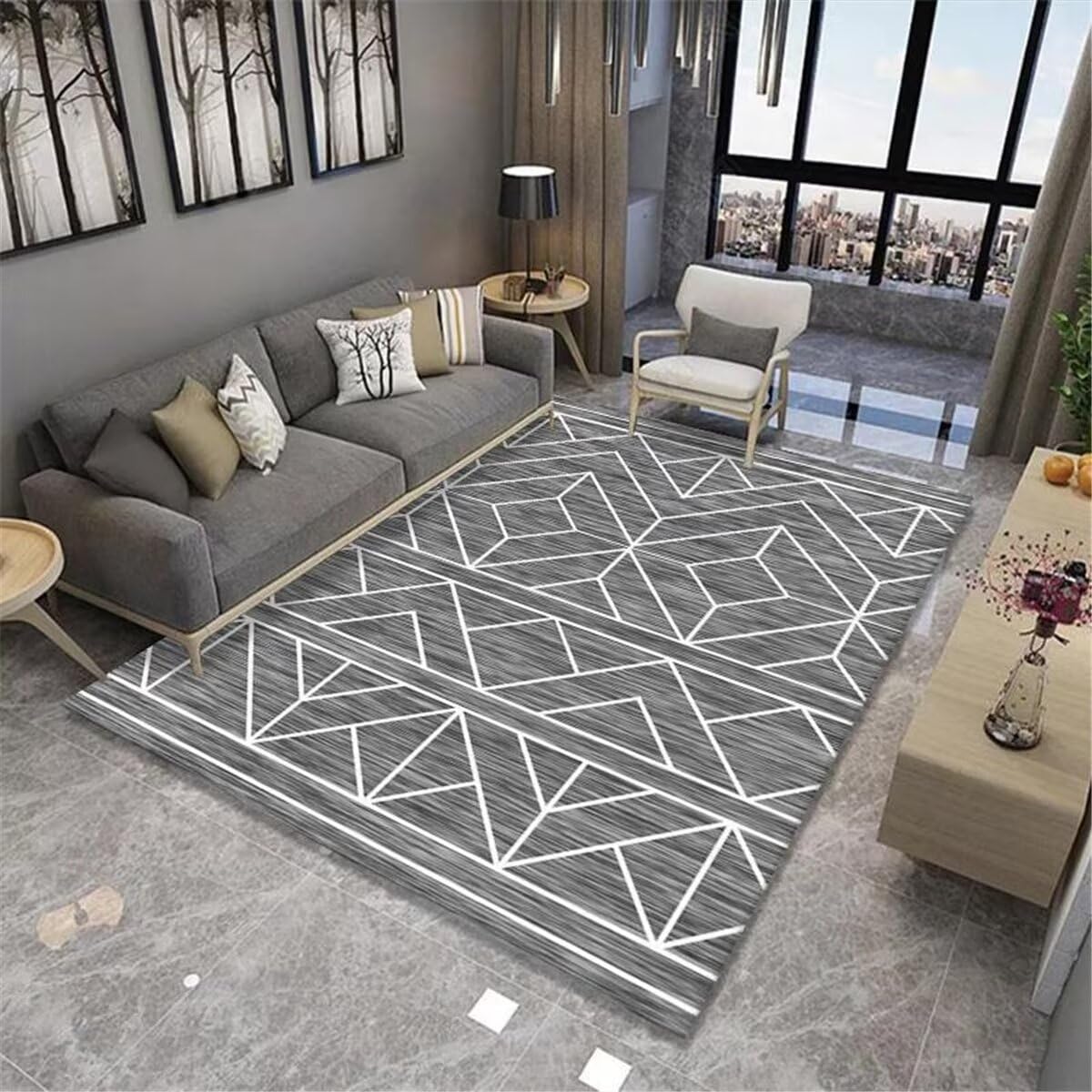 Tapis géométrique moderne gris de grand confort antidérapant pour intérieur 180x250