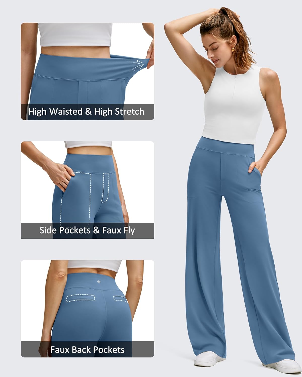 G4Free BareFeel High Stretch Wide Leg Pants for Women Soft Comfy Casual Yoga Pants with Pockets Petite/Regular/Tall - Image 3