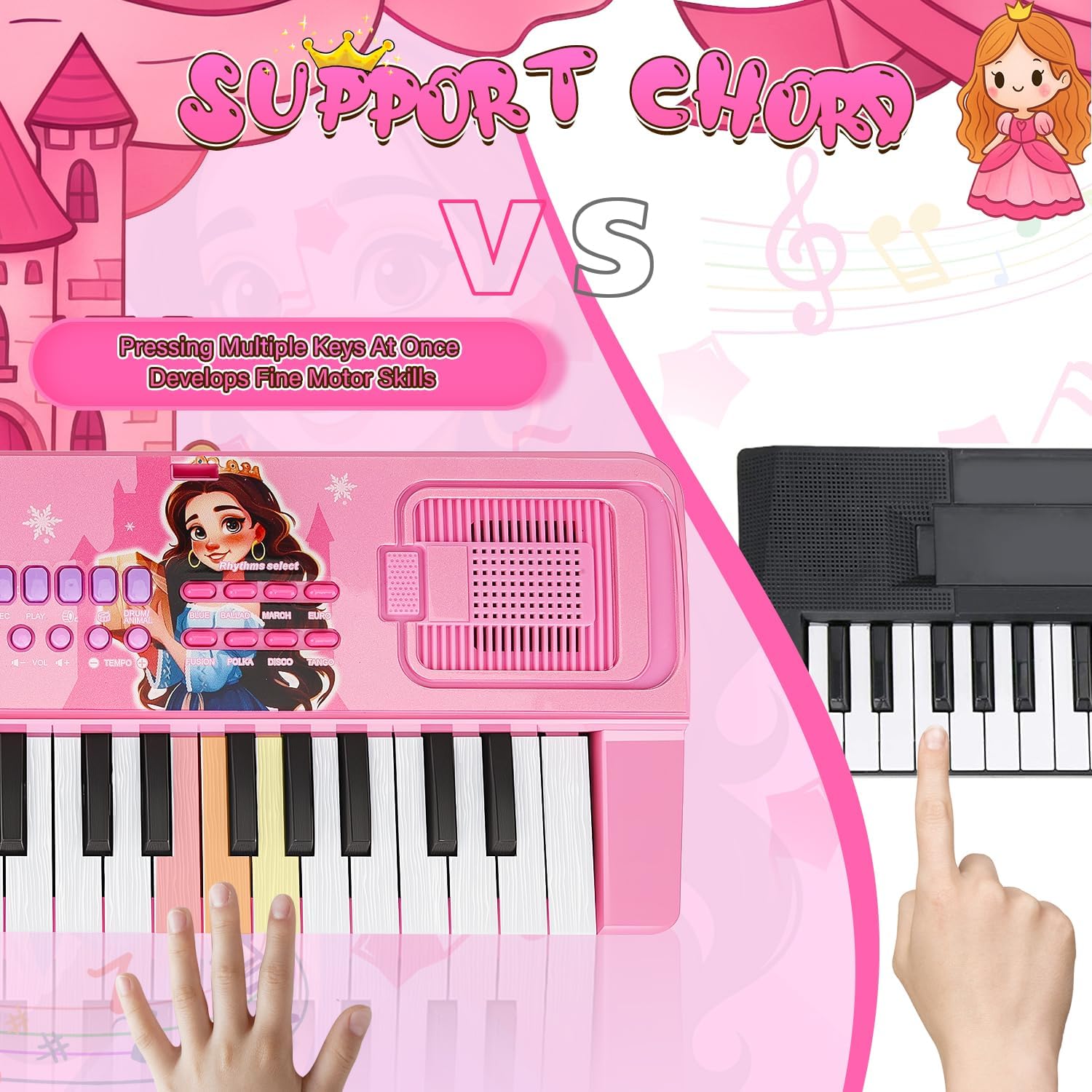 Upgraded 37 Keys Kids Piano Keyboard with Mini Microphone Music Stand – Portable Musical Toys for Toddlers Ages 3 4 5 6 Girls Birthday Gift - Pink