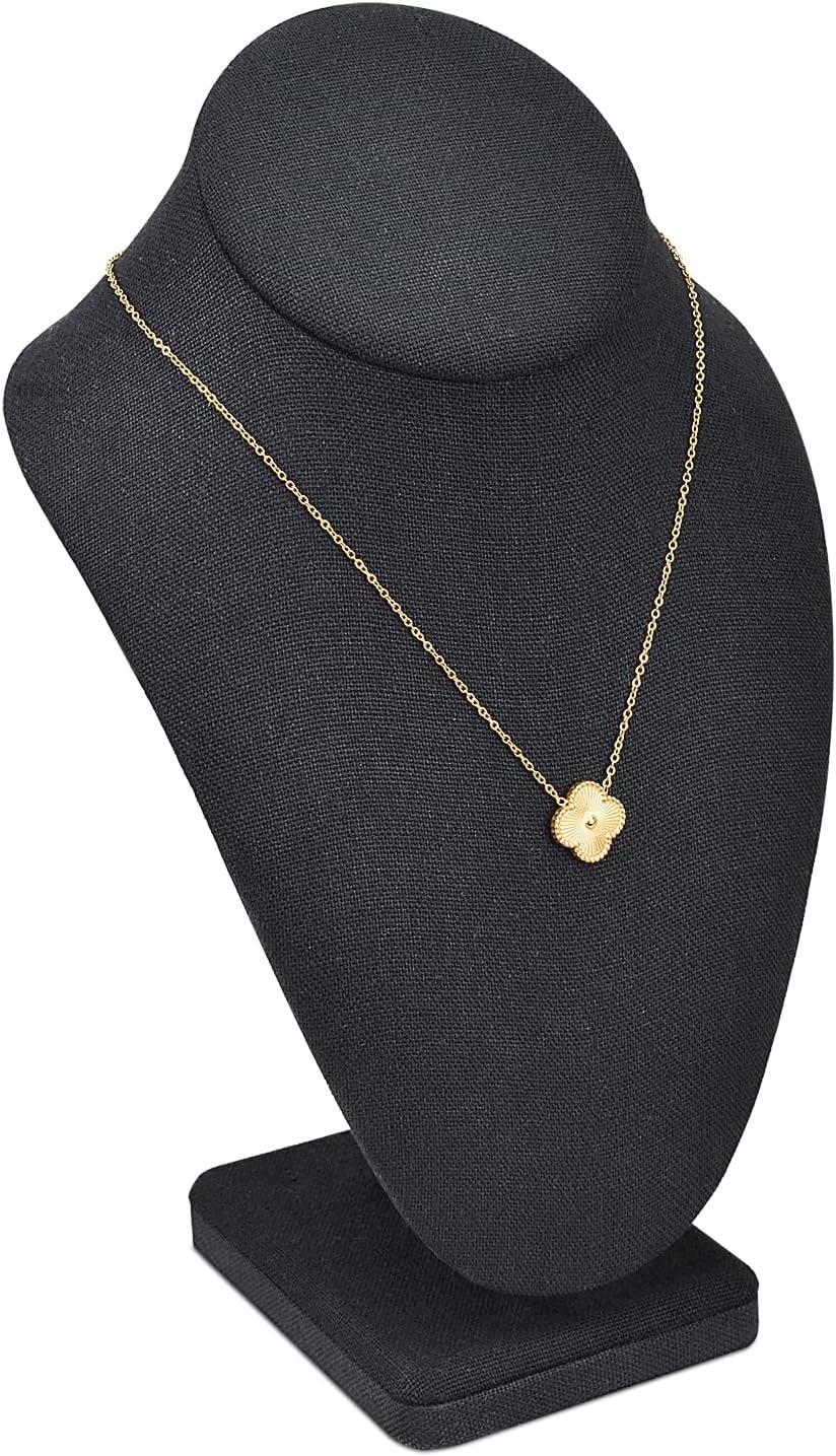 MOOCA Linen Covered Wood Jewelry Display Necklace Chain Jewelry Bust Display Holder Stand, Necklaces Bust Mannequin, 6 3/8 W x 4 1/4 D x 10 H in, Black Linen