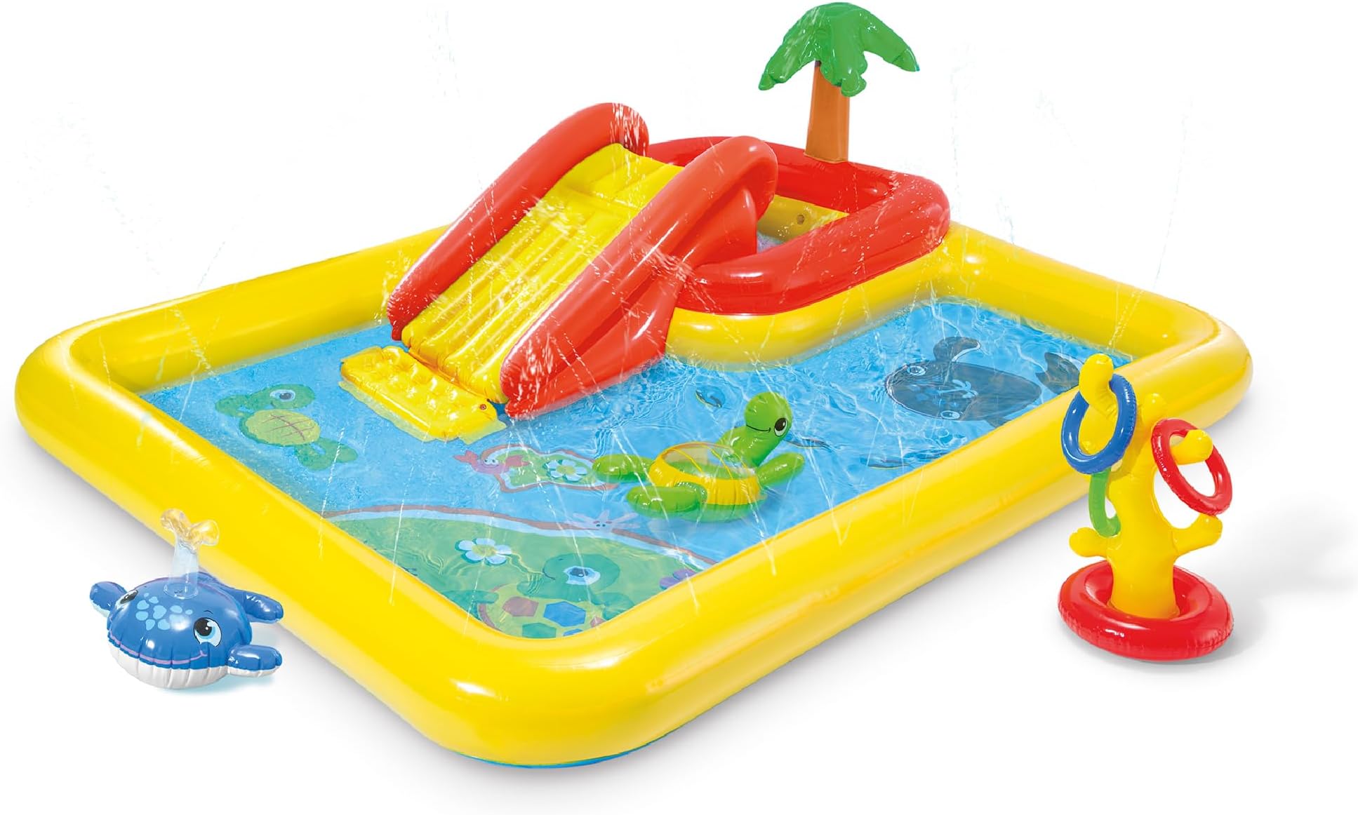Intex 100" x 77" Inflatable Ocean Play Center - Backyard Toddler Kiddie Pool and Water Game Outdoor Set with Water Slide and Built-in Sprayer
