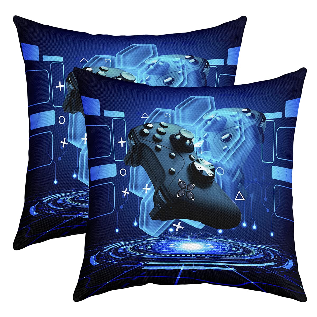 Cool Gamepad Throw Pillow Covers 24"x24" Set of 2 Soft Game Sports Cushion Covers Pillow Cases For Sofa Bedroom Car Reversible Modern Game Console Controller Blue Decorative Throw Pillowcases — image 1
