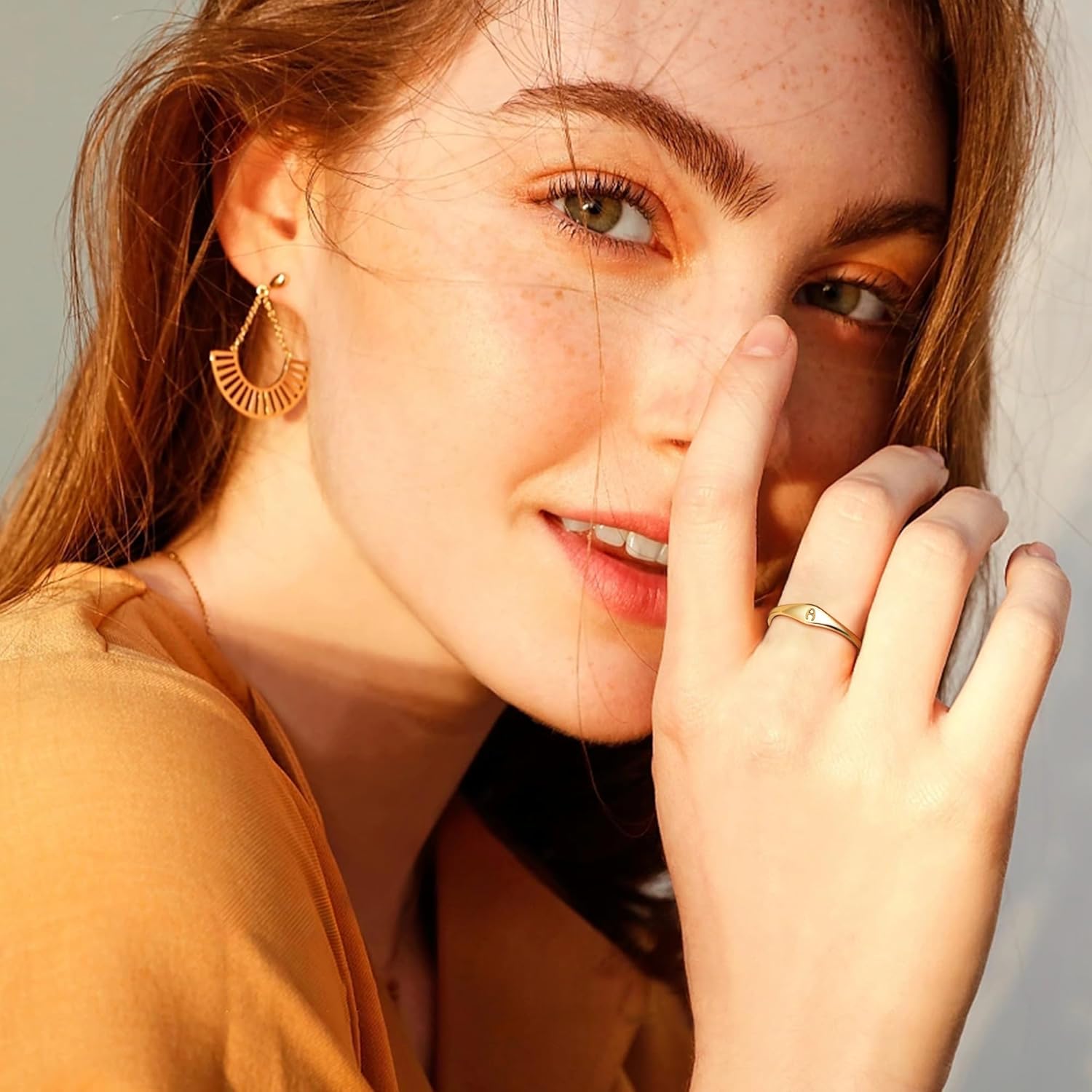 Florideco 14K Gold Filled Ring Initial Ring Dainty Simple Letter Band Rings Signet Stackable Pinky Alphabet Thin Thumb Rings for Women Non Tarnish Size 6 7 8 9 10 - Image 3