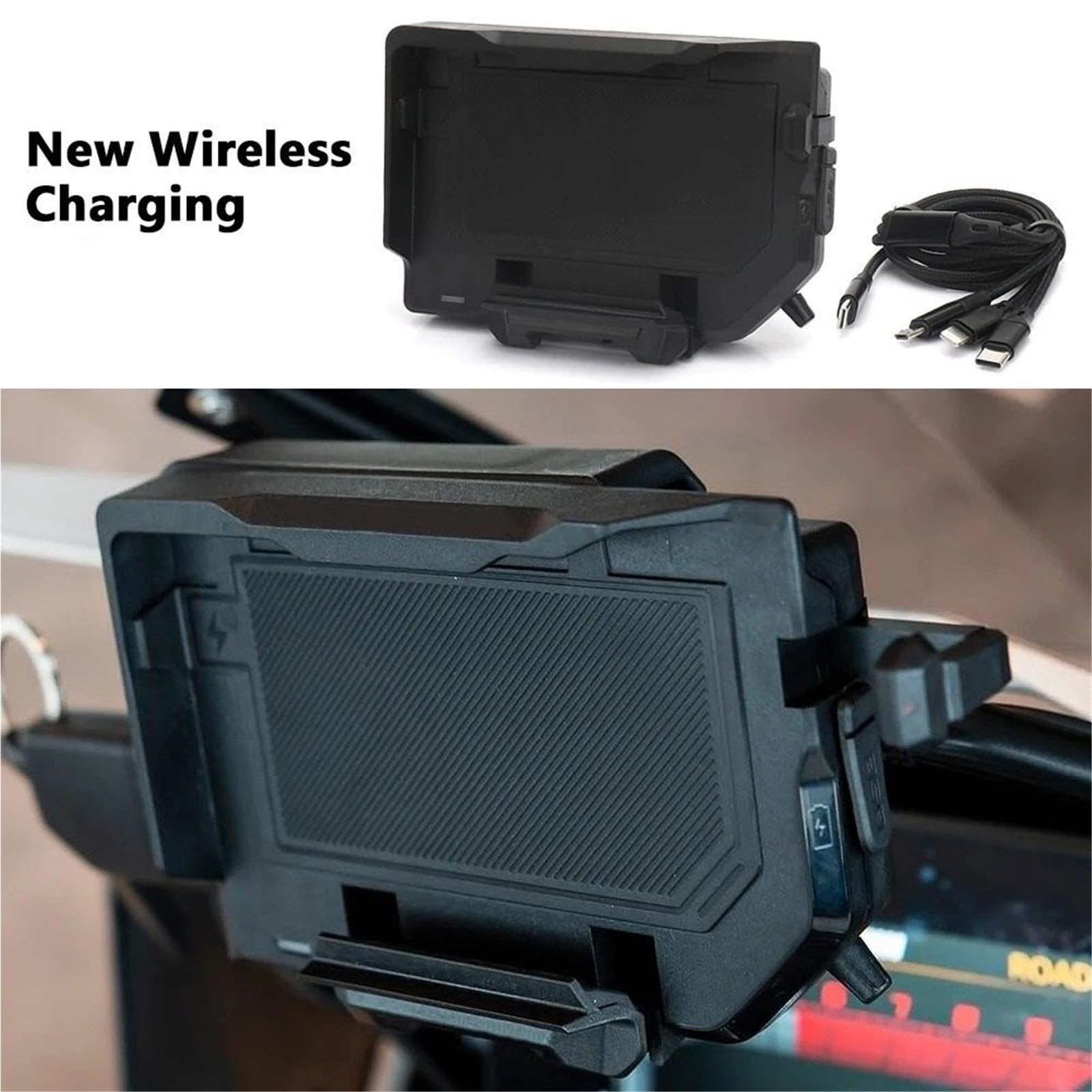 MKBHD Bezprzewodowa ładowarka USB uchwyt na telefon komórkowy z nawigacją dla B//M//W F900R F900XR S1000RR S1000XR S1000R C400GT C400X R1300GS R1200GS ADV(Wireless- Black Line)