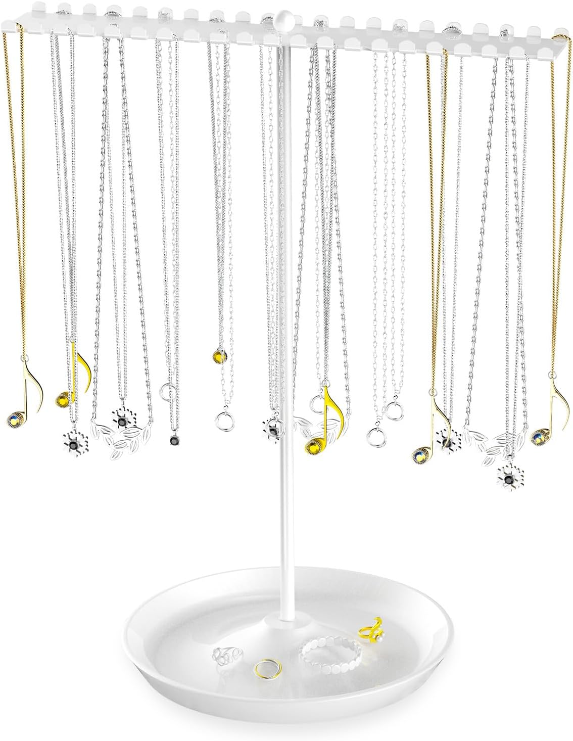 Jewelry Organizer Stand, Metal Necklace Holder Display With 42 Hooks, White Jewelry Holder for Necklaces, Bracelets, Rings, Bedroom College Dorm Decor for Women and Girls