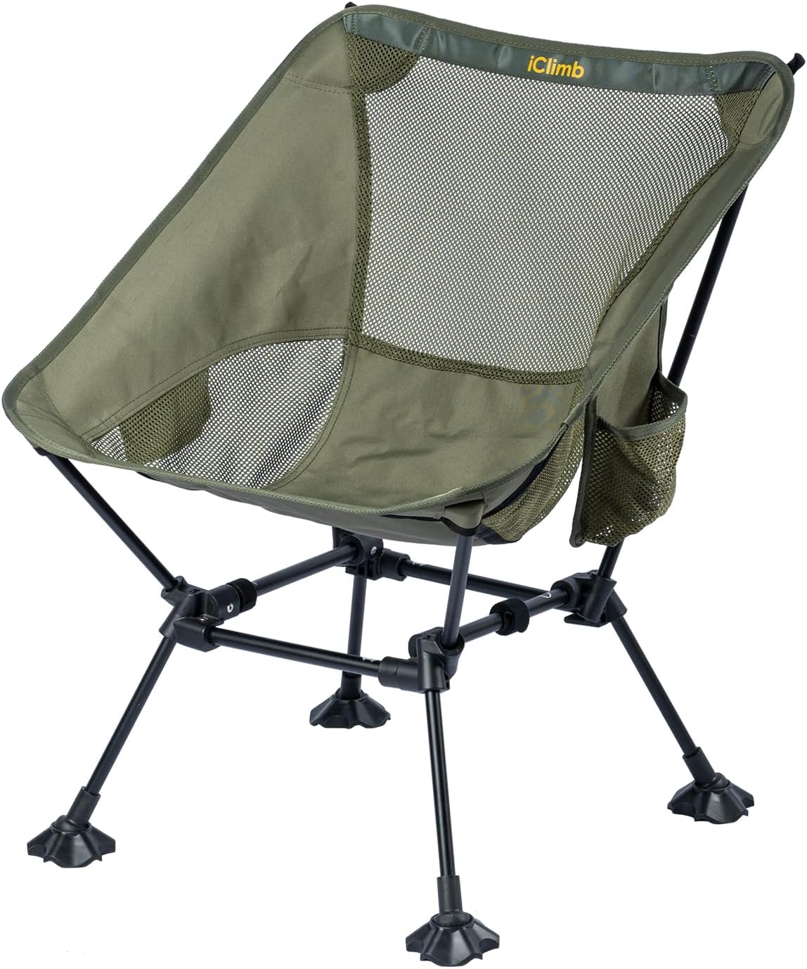 iClimb Ultralight Compact Camping Folding Beach Chair with Anti-Sinking Large Feet and Back Support Webbing (Green- Square Frame)