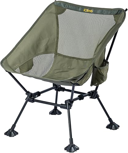 Vista 47 de iClimb Ultralight Compact Camping Folding Beach Chair with Anti-Sinking Large Feet and Back Support Webbing (Black - Square Frame)