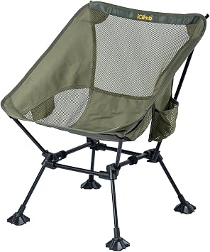 iClimb Ultralight Compact Camping Folding Beach Chair with Anti-Sinking Large Feet and Back Support Webbing Green- Square Frame