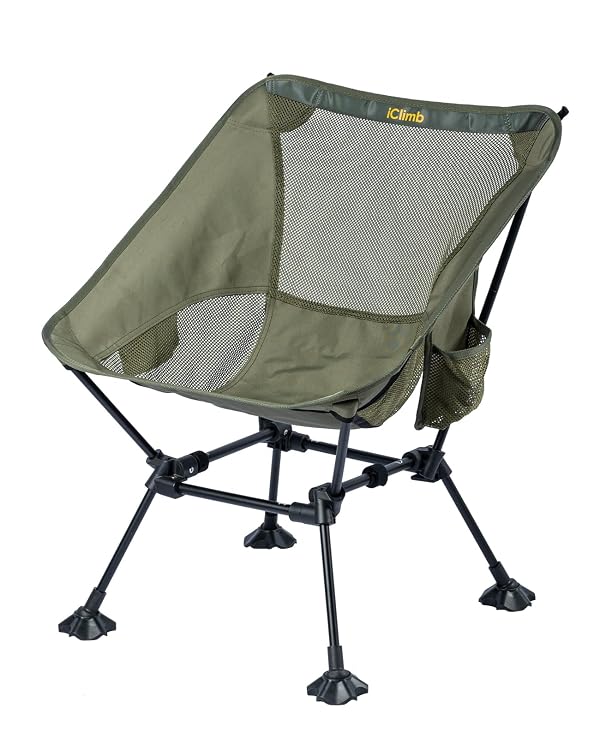 iClimb Ultralight Compact Camping Folding Beach Chair with Anti-Sinking Large Feet and Back Support Webbing (Green- Square Frame) by iClimb - Used condition - US$35.90