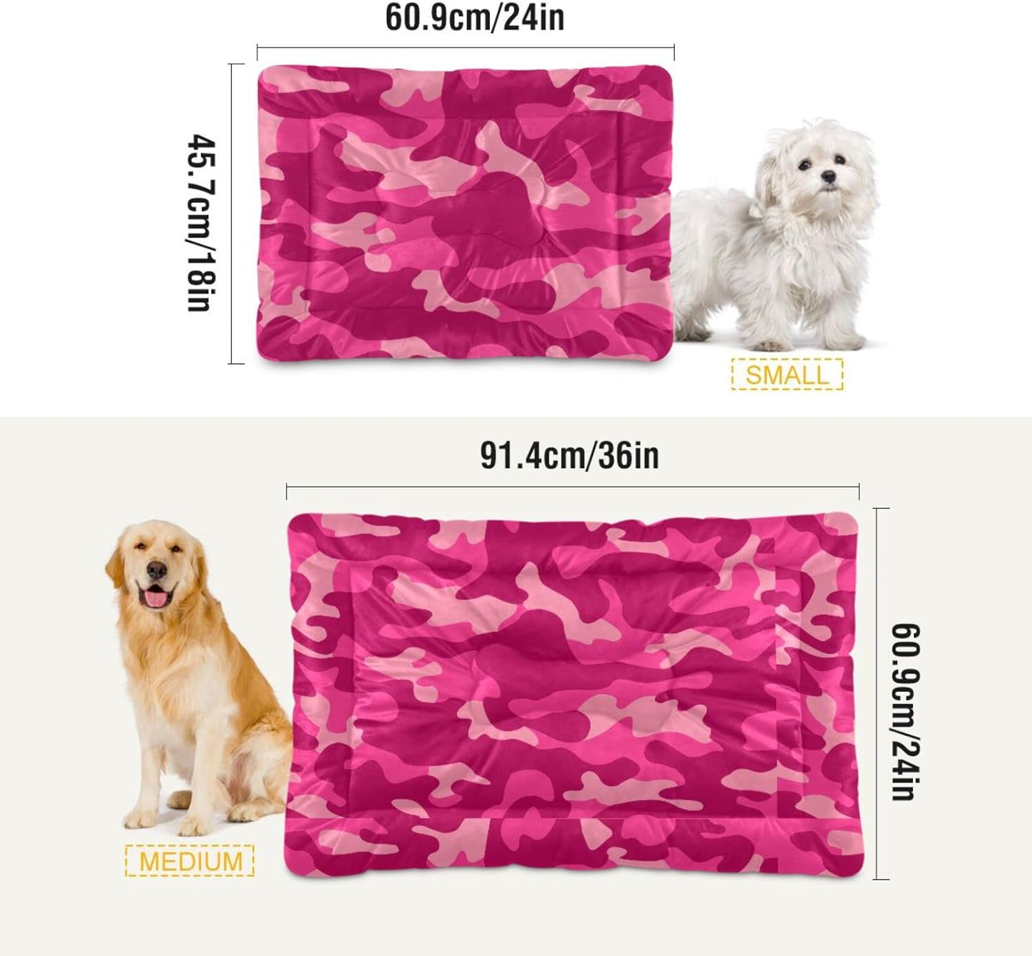 review Pink Camo Dog Bed Cat Bed Soft Washable Pet Crate Mat Non Slip Comfortable Durable Dog Crate Bed for Indoor Small Medium Large Dogs Cats, 24 x 36 Inch
