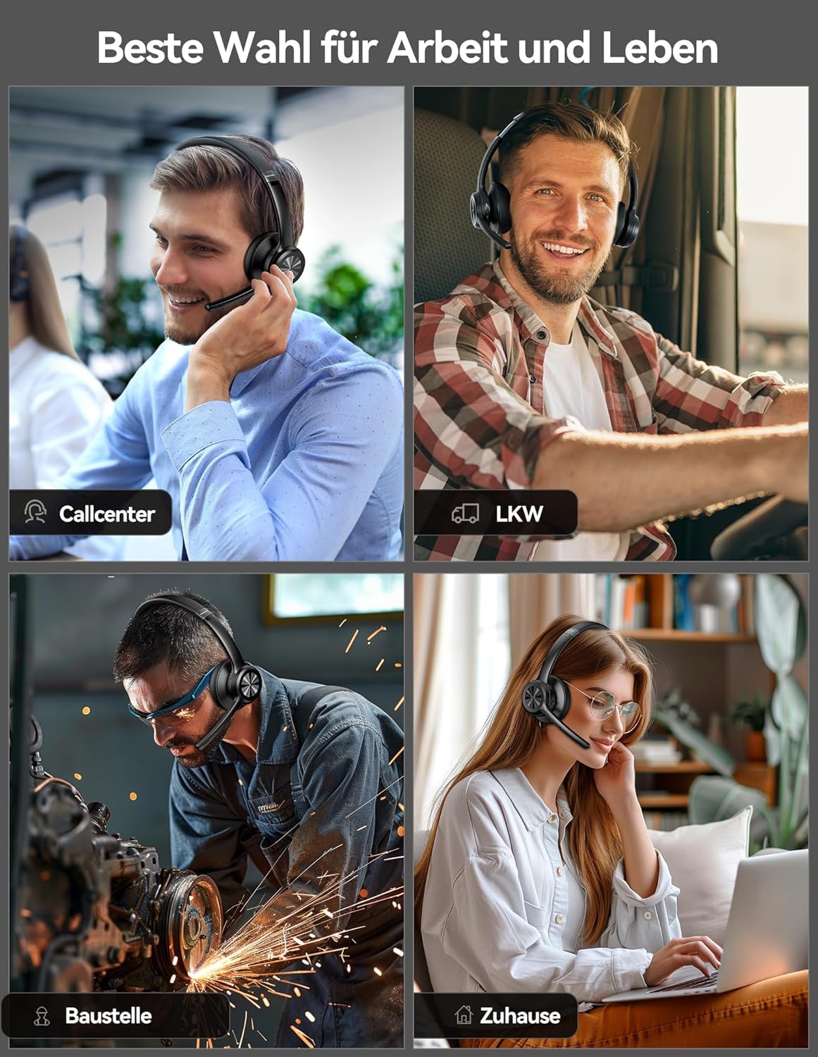 TECKNET Bluetooth Headset mit Mikrofon, Noise Cancelling und USB-Dongle