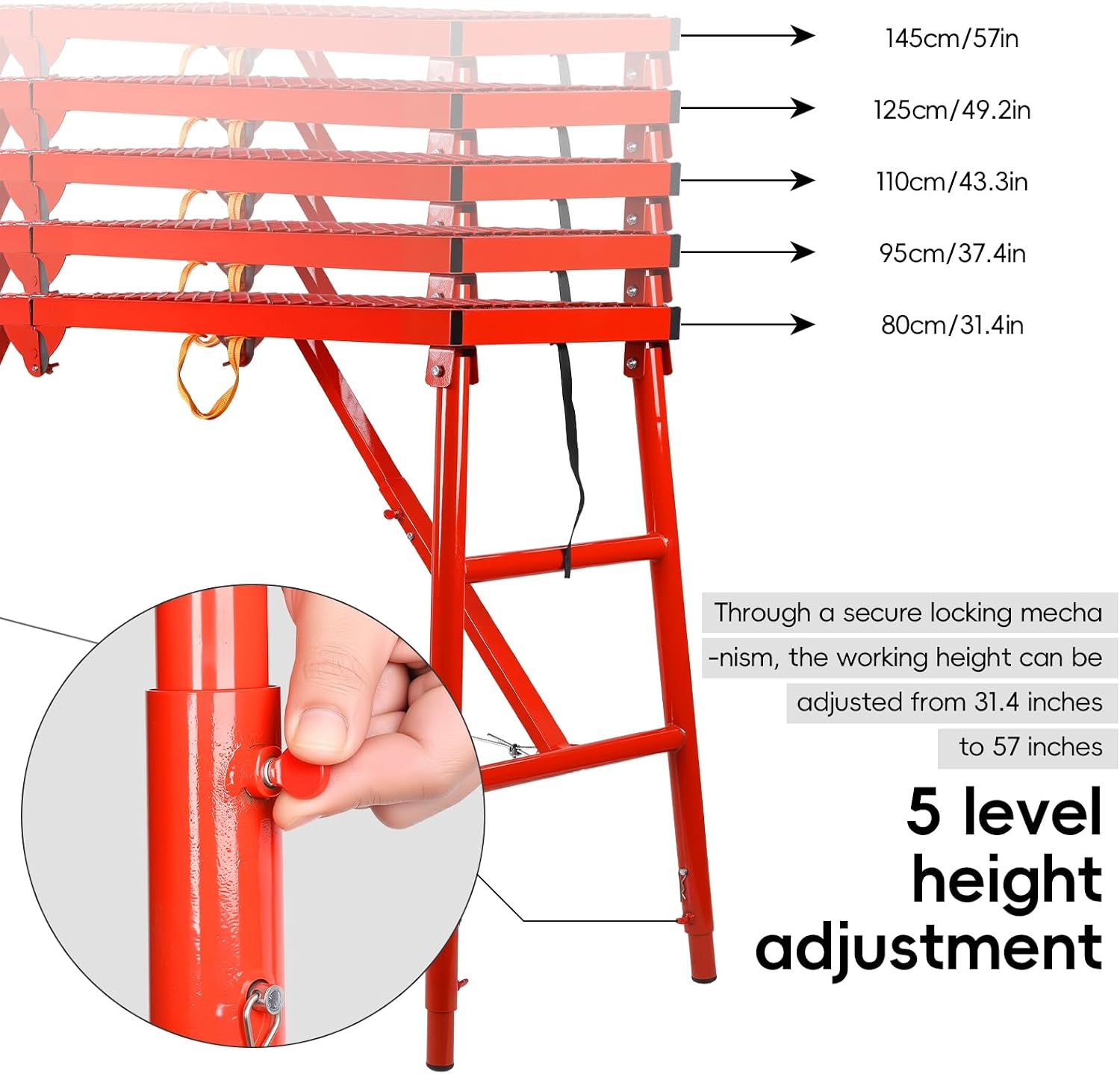 Foldable Scaffolding Platform, 70.8"x15.7"x35.4"-57" Adjustable Height Industrial Step Ladders Portable Heavy Duty Work Platform Non-Slip Mat 1000 Lbs Capacity for Painting Wiring Home Decor 1.8M