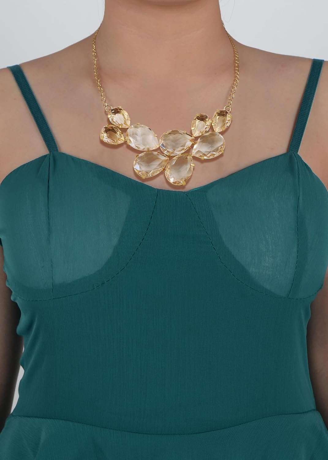 Alilang Rose Gold Champagne Tone Crystal Teardrop Cluster Chunky Statement Bib Pendant Necklace