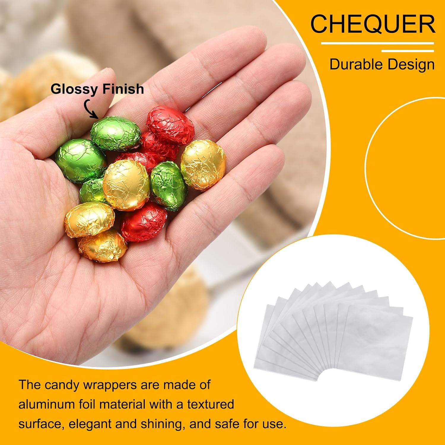 uxcell 300pcs Foil Candy Wrappers, 4 x 4 Inch Chocolate Bar Wrappers, Aluminum Foil Paper for Caramel Candy Packaging Decoration (Silver, Glossy Finish) image 3