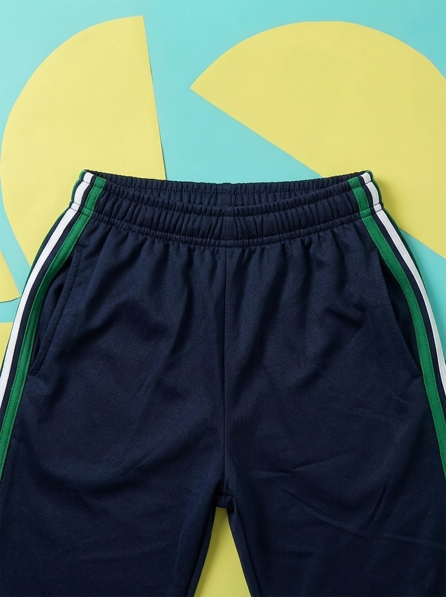 Sanwara Kids Boys Cotton Trousers, Blue Casual Pants with Green Side Stripes, Comfortable Track Pants for School, Home, Park & Tuition,Everyday Wear 1