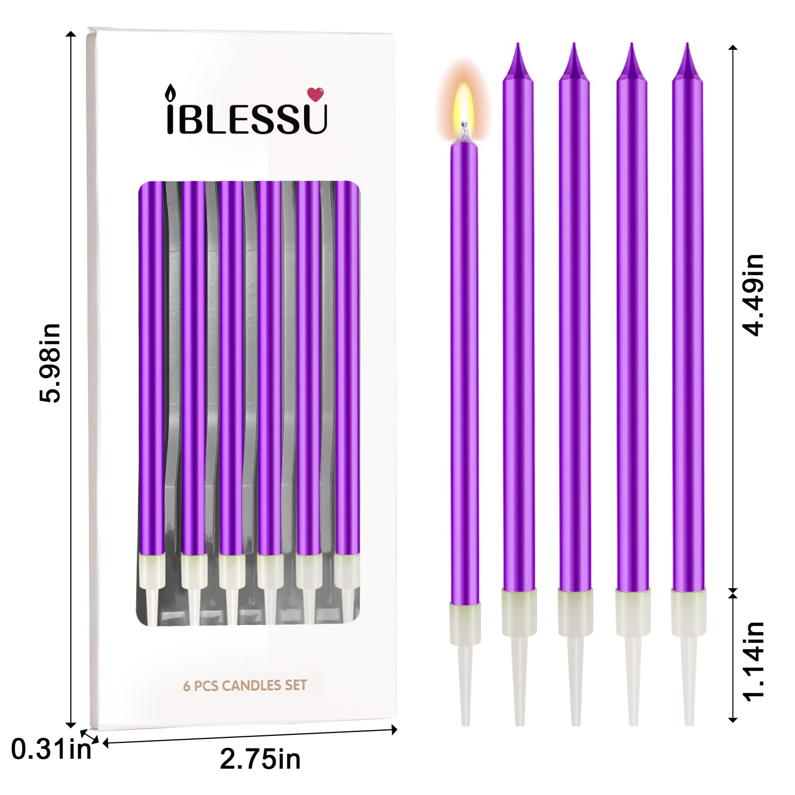 IBLESSU 48 Pcs Tall Purple Party Candles for Birthday & Wedding Decorations