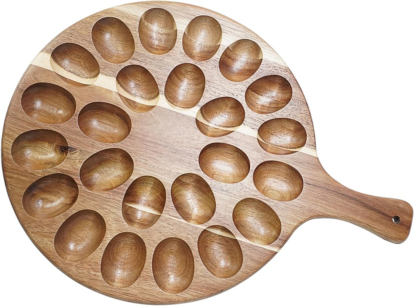S-SNAIL-OO Wooden Deviled Egg Tray, Charcuterie Board Deviled Egg Platter, Quality Acacia Wood 24 Holes Round CharcuterieBoard, CheeseBoard, CuttingBoard, DeviledEgg Containers Holder (2)
