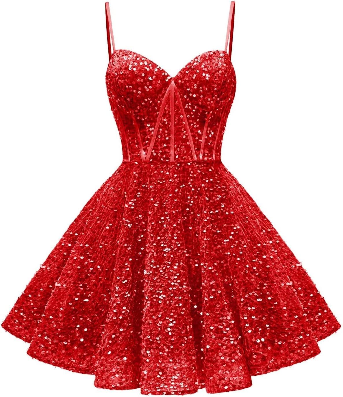 Hppee Women's Red Sequin Homecoming Dress 2025 V Neck Short Prom Dresses Cocktail Party Gowns For Teens Uk6