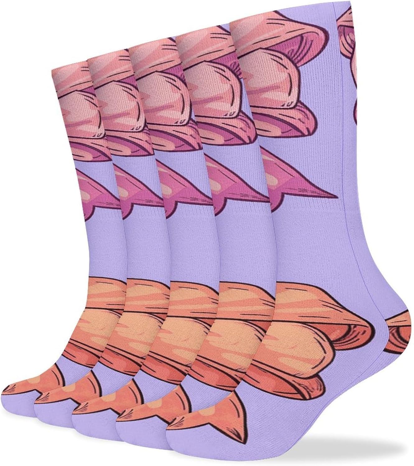 5 Pairs Knee High Socks Cute Bows Long Tube Boot Seamless Toe