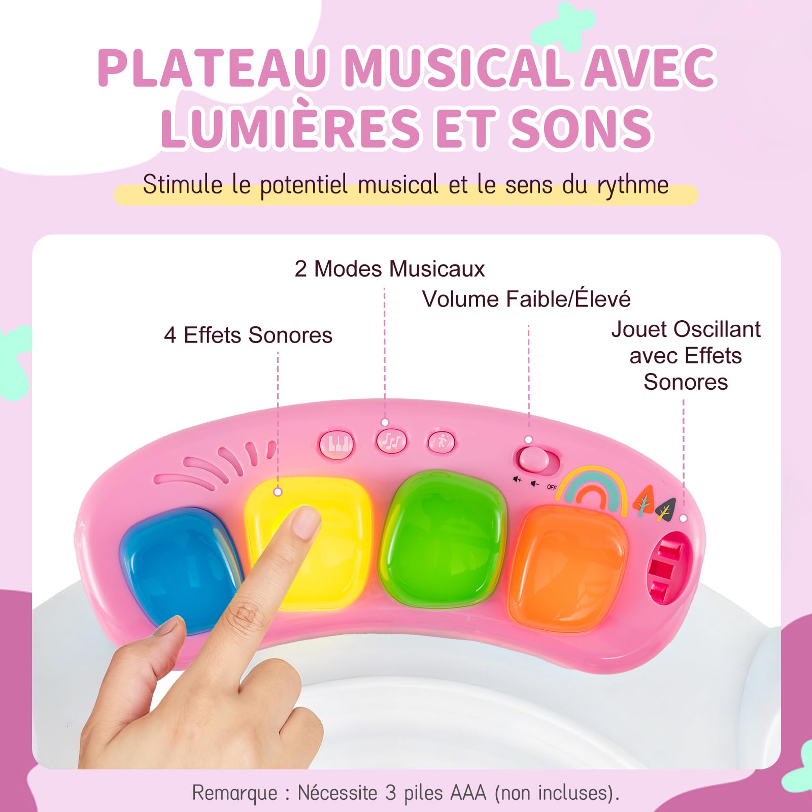 COSTWAY Aire d'éveil à Rebonds Bébé avec 6 Jouets Interactifs et Plateau Musical, Jumperoo Jungle Trotteur Bébé avec Musique et Lumière, 3 Hauteurs Réglables, Siège Rotatif 360° pour 6 Mois+ (Rose)