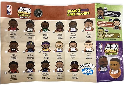 Miniatura 3 de Party Animal Serie 2 Jumbo Squeezy Surprise! Una (1) figura gigante SqueezyMates de la NBA, colores del equipo, 4 pulgadas de alto, multicolor,