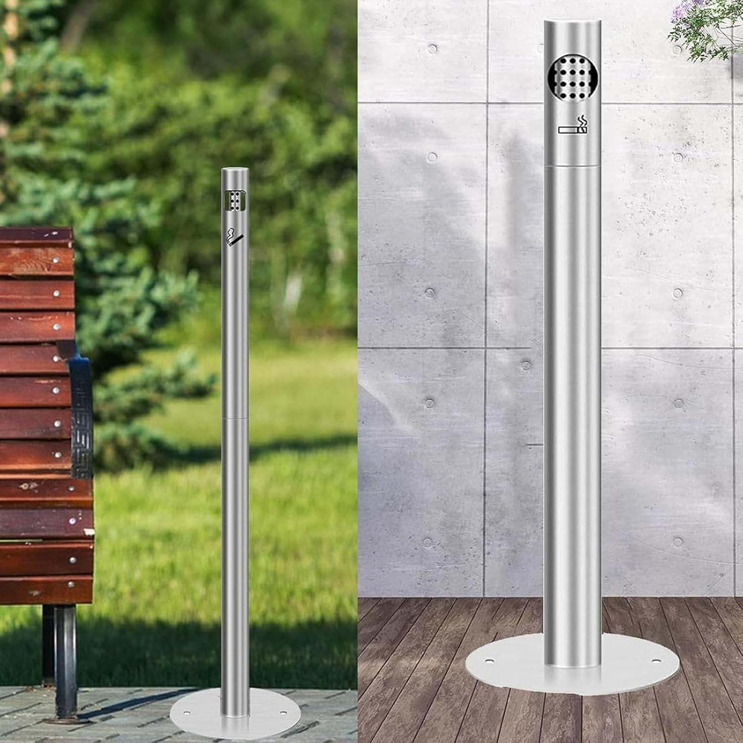 Small Mouth Metal Standing Ashtray, Cigarette Disposal Outdoor with Lid, Commercial Cigarette Butt Receptacle, Removable Ashtray for Cigars for Office, Bars