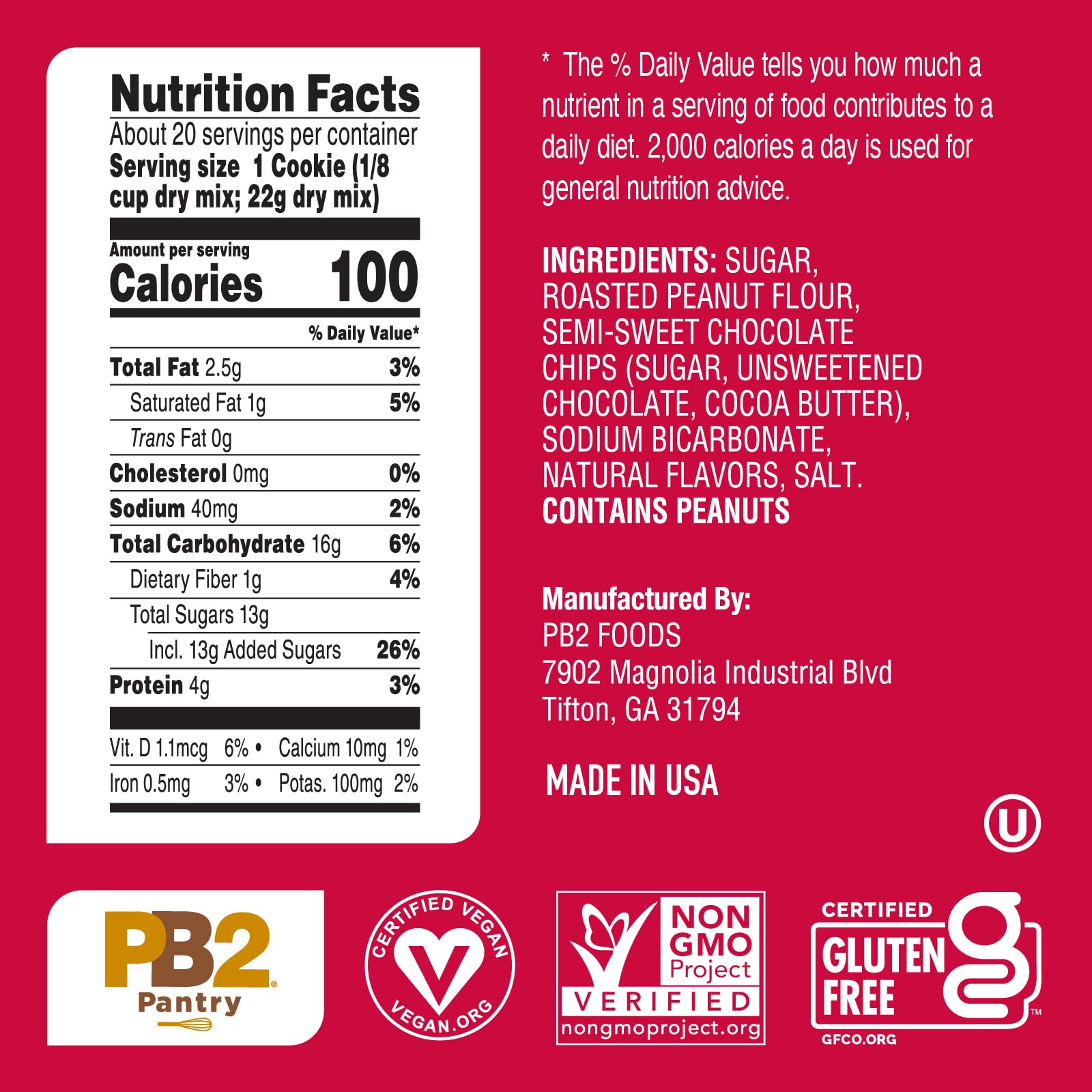PB2 Pantry Mezcla de galletas con chispas de chocolate, tarro de 16 onzas, certificado vegano, sin gluten, sin OMG, 4 g de proteína vegetal por galleta
