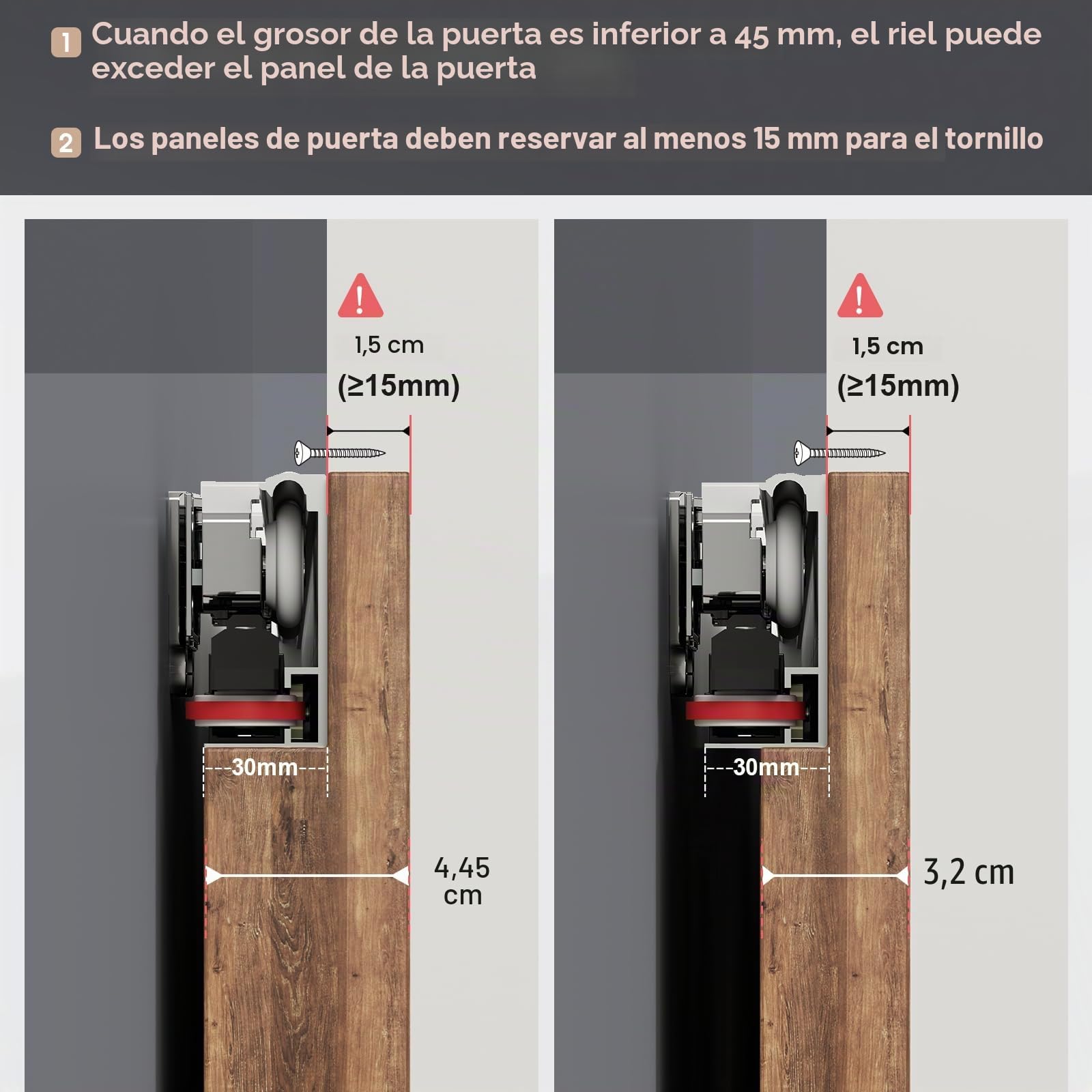 Kit de Hardware de Puerta Corredera de Granero Oculta de 32" con Mecanismo de Cierre Suave para Apertura de Pasaje de 24 Pulgadas, Hardware de Puerta Corredera Oculta, Sin Carril, Montaje en
