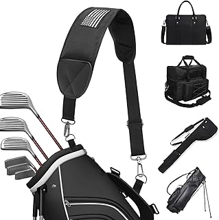 Golf Bag Strap Replacement Golf Bag Shoulder Strap Adjustable Single Padded Shoulder Strap Waterproof Golf Bag Backpack Straps (Black-USA Flag Grey)