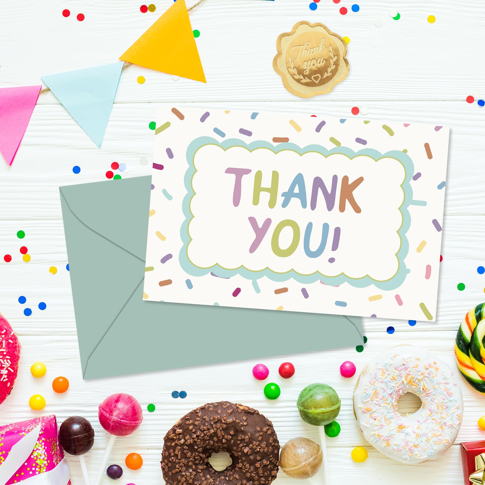 FYSUIMU Paquete de 24 tarjetas de agradecimiento a granel, coloridas tarjetas de notas en blanco con sobres, calcomanías de aluminio, tarjetas de felicitación para cumpleaños, baby shower, boda