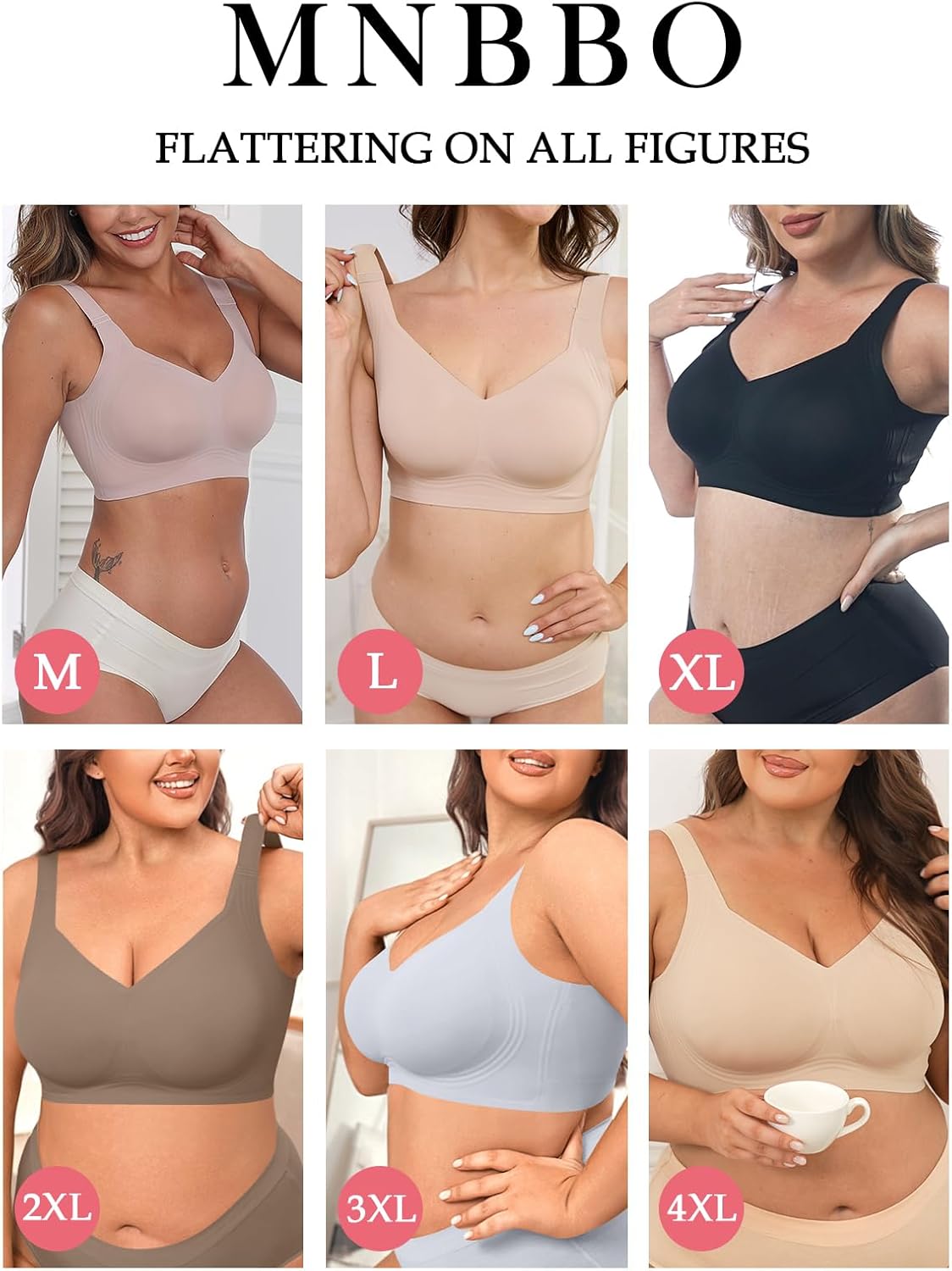 MNBBO Womens 2025 Seamless Wireless Supportive Bra Push Up Comfort Soft No Underwire Full Coverage T-Shirt Bras (M-4XL) - Image 5