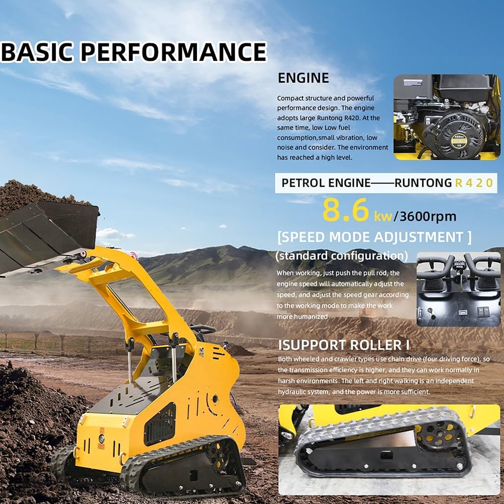 1.8Ton Mini Excavator and 13.5HP Standing-on Mini Skid Steer Combo,Crawler Trenching Bucket EPA Gasoline Engine - Perfect for Construction and Farm Use (YELLOW)