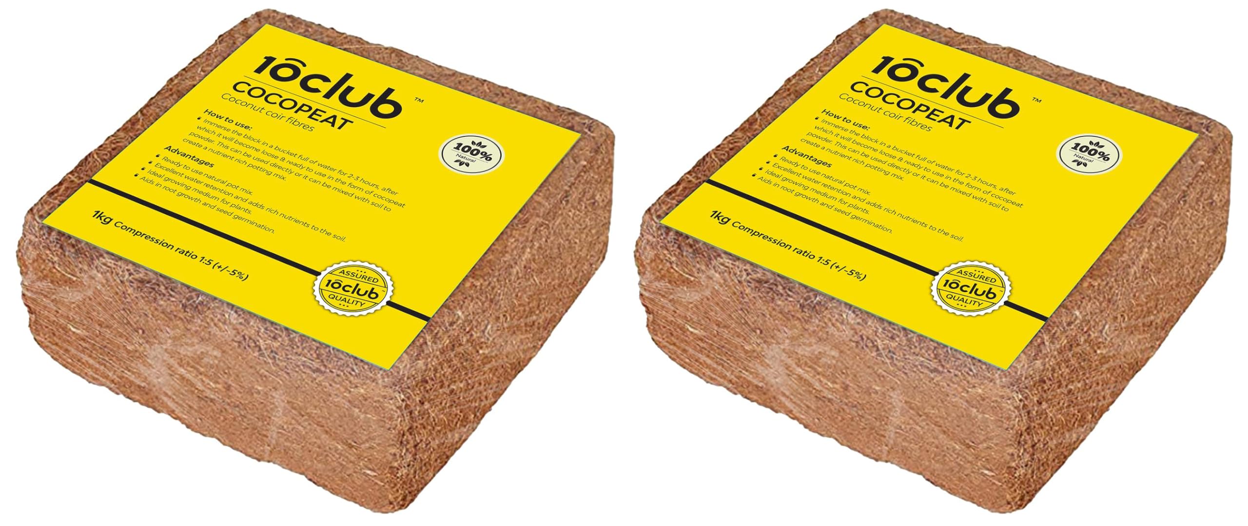 Kraft Seeds by 10CLUB - 1kg Natural Eco-Friendly Cocopeat Block for Home & Garden, Hydroponic, Indoor & Outdoor Plants