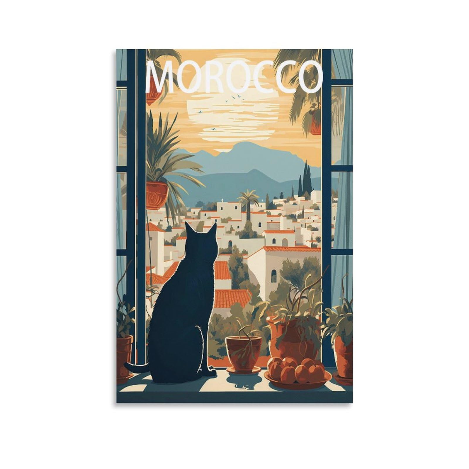 LHJOIUN Morocco Sunset Vintage Travel Poster Landscape 08x12inch(20x30cm) Art Canvas Print For Living Room Bedroom Home Decoration Modern Art