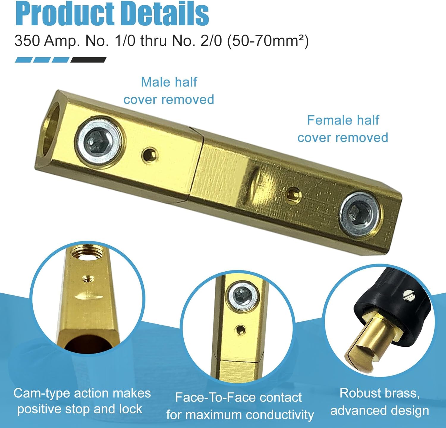 2 Pack LC-40 Welding Leads Quick Connector, Welding Cable Connectors, Male & Female Welding Connectors for Welding Machine Accessories, 1/0 and 2/0 Welding Cable Size Capacity, 350 Amp Max Rating