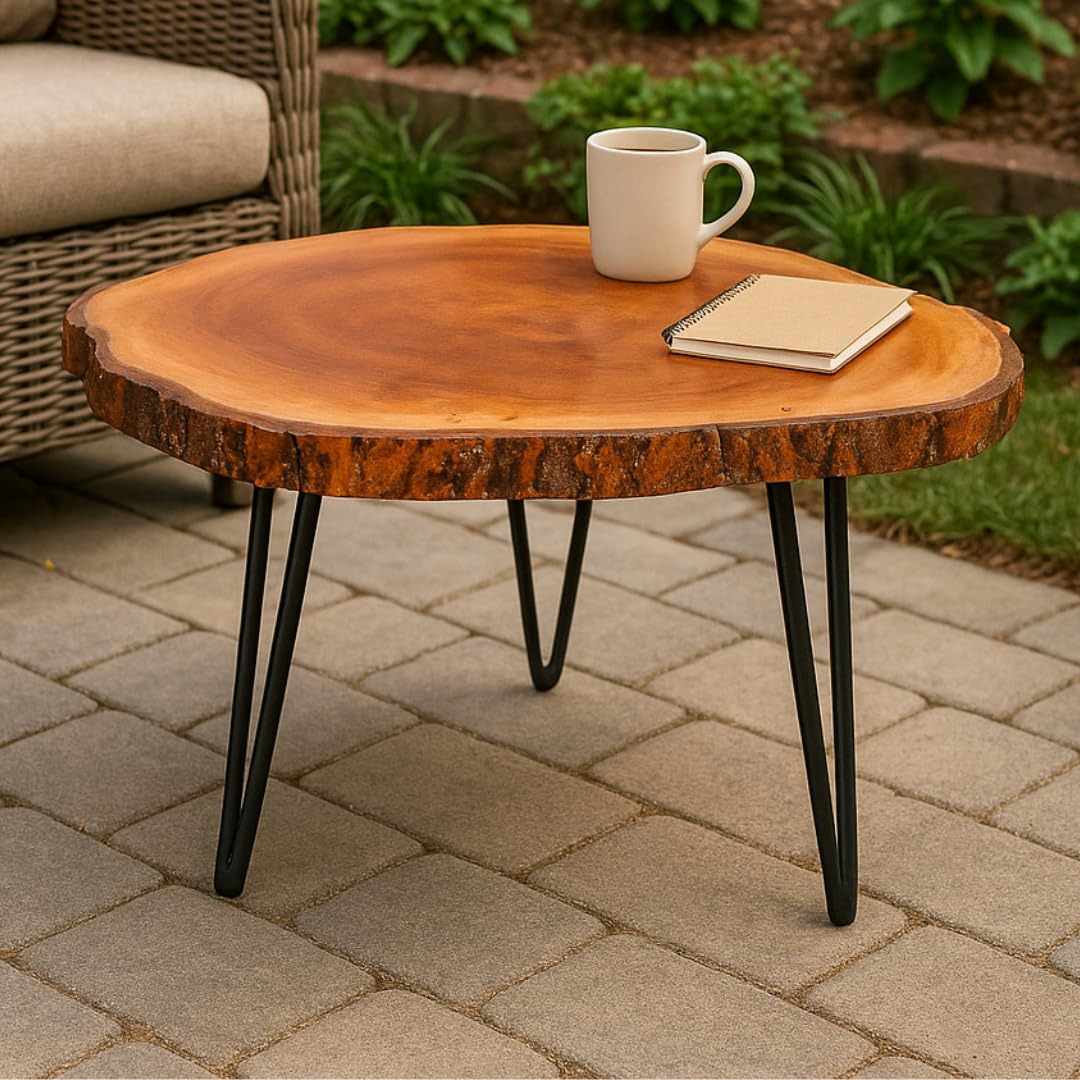 Shy Shy Natural Wood Live Edge Coffee Table with Hairpin Legs, Round Side Table with Metal Legs, DIY Assembly Kit-image-37