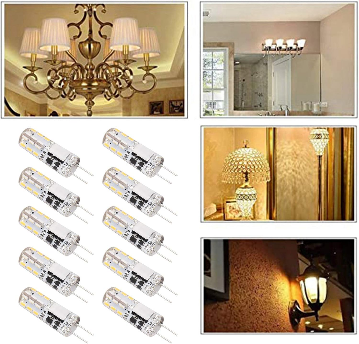 G4 LED Bulbs Dimmable 1.2W 12V T3 Replacement Light Bulbs for Under Cabinet Lighting, Kitchen Countertop, Chandeliers, Ceiling Fans, Wall Lamps, Suitable for G4 Lamps, Warm White 2800-3200K, 10pcs