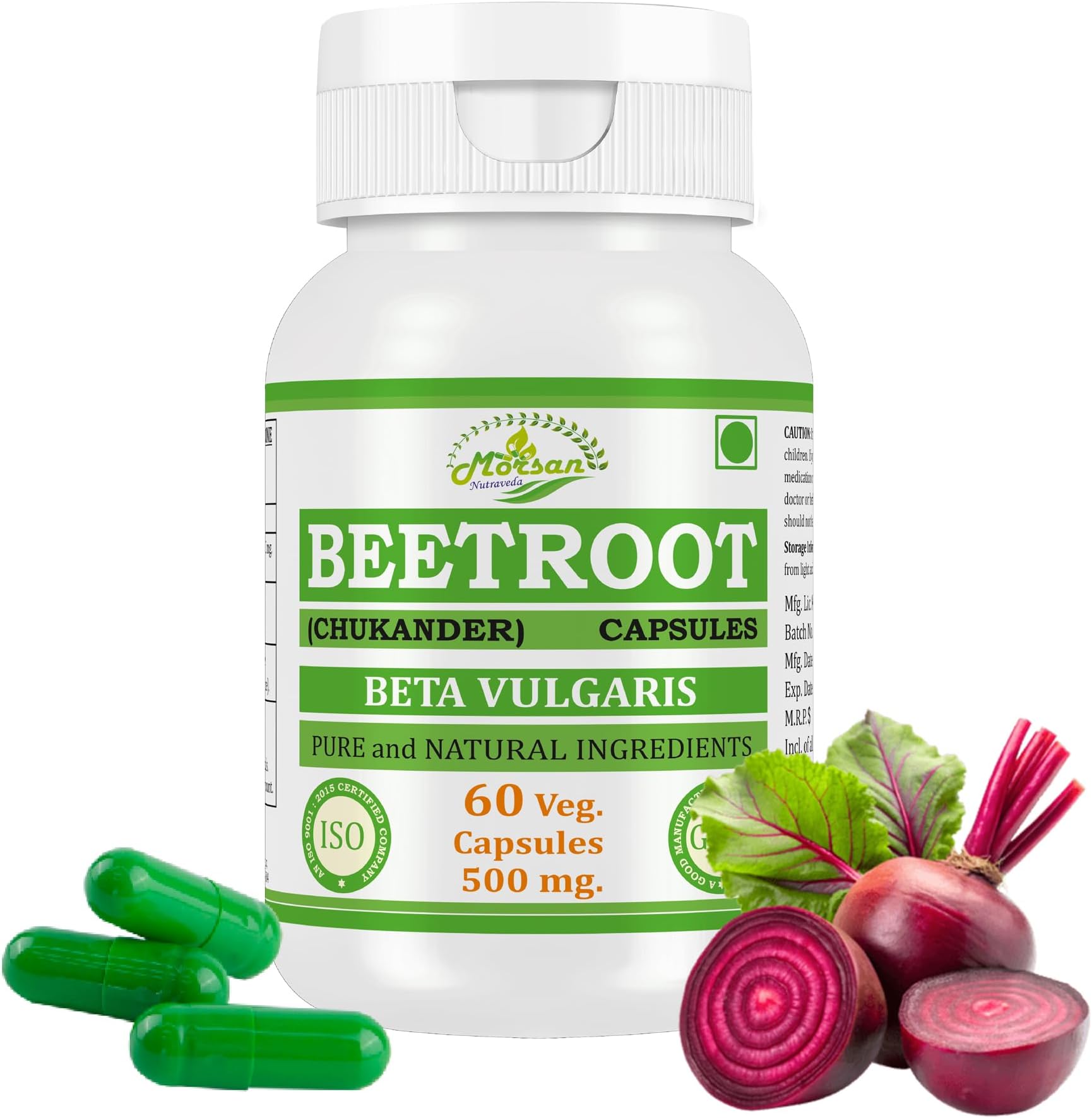 Beetroot Capsules | Beta vulgaris 500 mg Strength, 60 Capsules, One Month Supply, Standardized and Concentrated 10:1 Extract, 100% Vegetarian, All-Natural and Non-GMO (1)