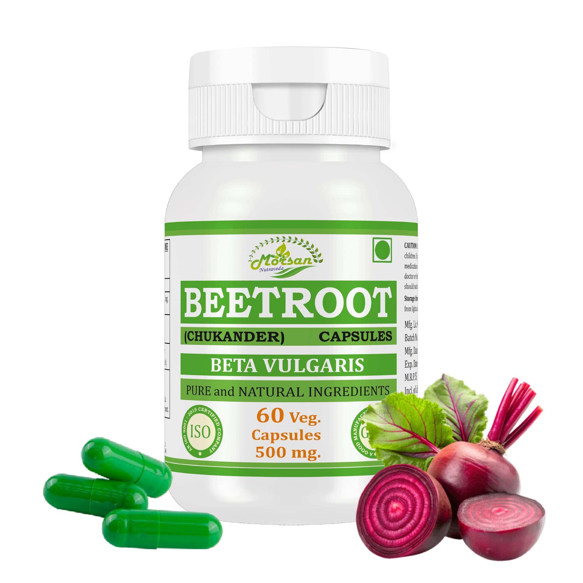 Beetroot Capsules | Beta vulgaris 500 mg Strength, 60 Capsules, One Month Supply, Standardized and Concentrated 10:1 Extract, 100% Vegetarian, All-Natural and Non-GMO (1)
