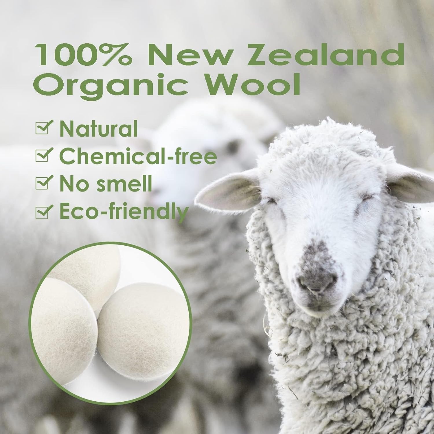 Premium Wool Dryer Balls – 6-Pack 100% Organic New Zealand Wool – Natural Fabric Softener, Hand-Felted, Reusable – Reduces Drying Time, Static & Wrinkles – Eco-Friendly Laundry Solution