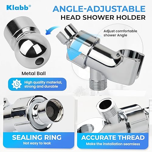 Miniatura 7 de Klabb Soporte de cabezal de ducha de mano ajustable y manguera de 79 pulgadas, soporte de ABS premium, bola de latón giratoria de 360 grados y cinta