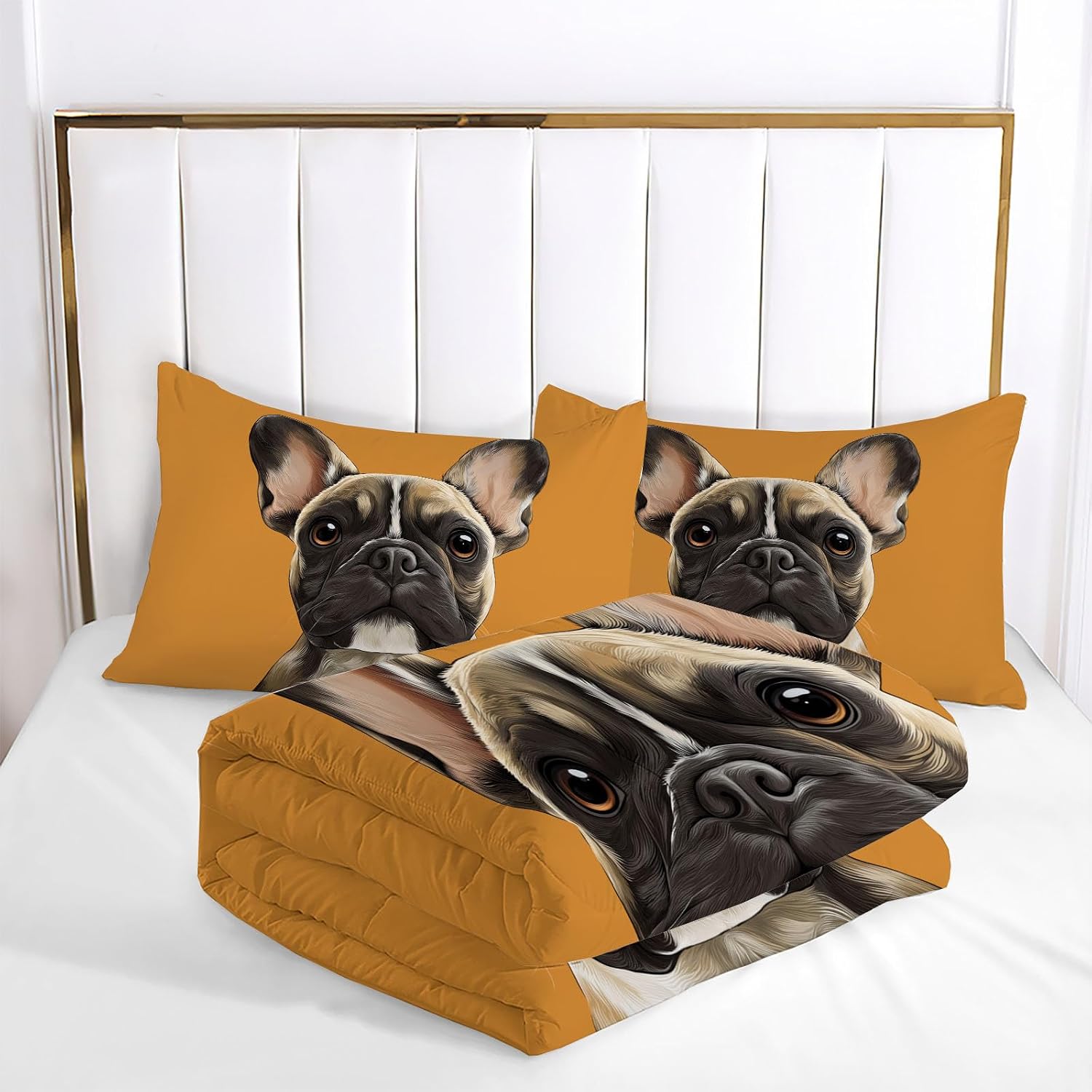 Animal Portraits Quilt Set Twin 3 Pieces, Yellow Quilts Bedding Set Realistic Bulldog Bedspread Bed Cover Lightweight Spring Summer Beds Coverlet for All Season - 68"X90"