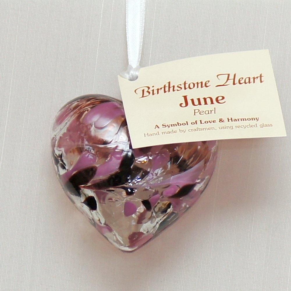 June Birthstone Glass Heart - Pearl by Birthstones