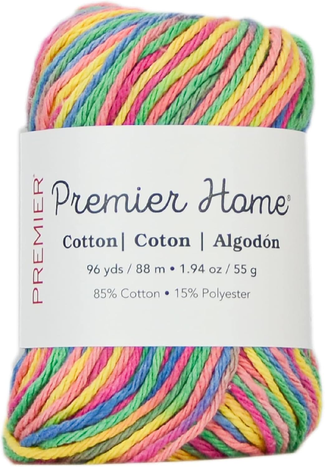 Premier Yarns Home Cotton Yarn, Ideal Knitting and Crochet Supplies, Made of Recycled Cotton, 96 yds, Rainbow
