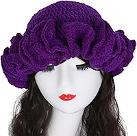 ROYALEAD Handmade Crochet Bucket Hat with Ruffled Brim - Purple Winter Windproof Fisherman Hat for Women Teens Carnival Outdoor