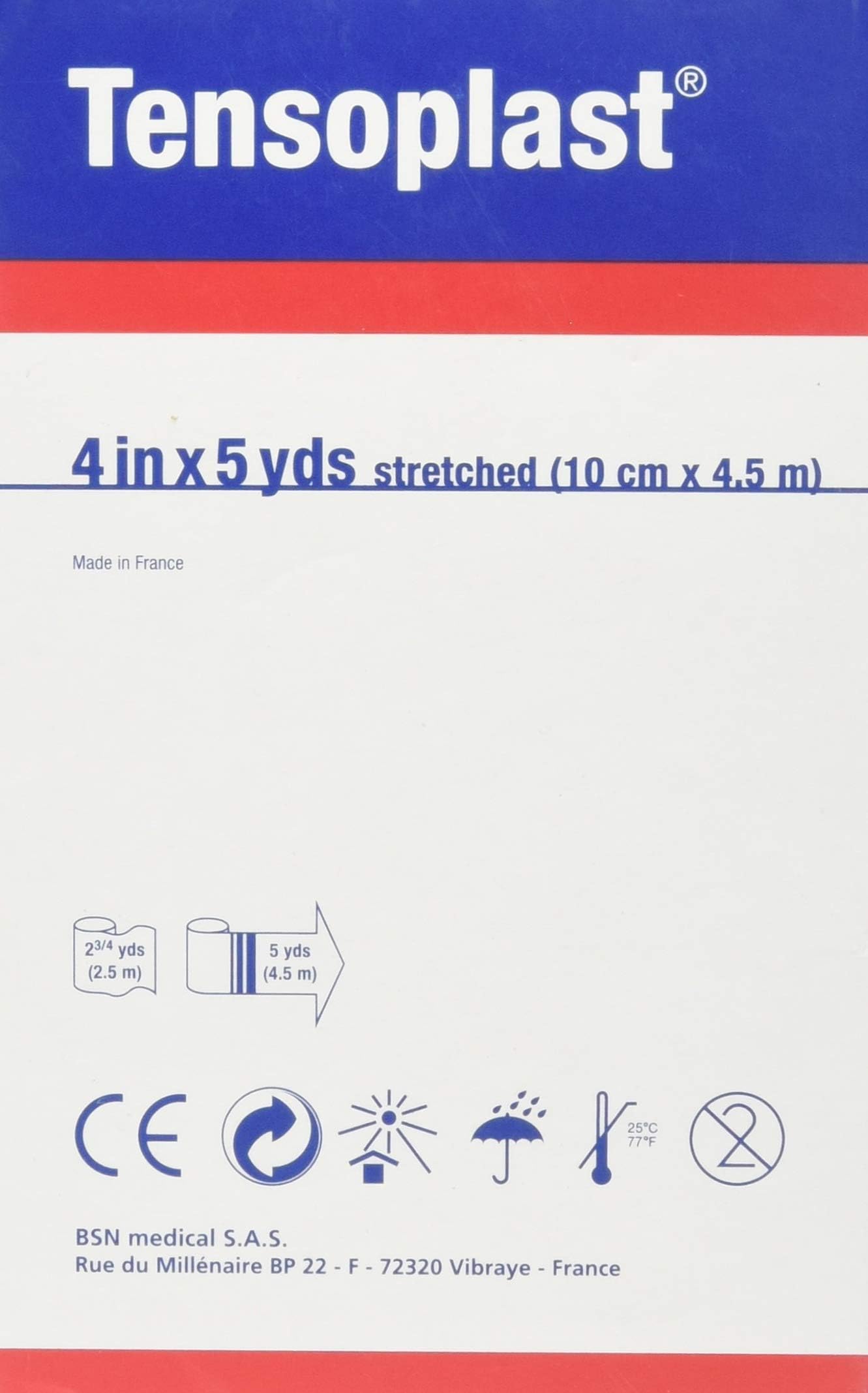 Tensoplast Elastic Athletic Tape, Provides Medium Support or Compression with High Adhesive Properties, Water Repellent and Air Permeable, Tan, 4" x 5 Yards, Roll