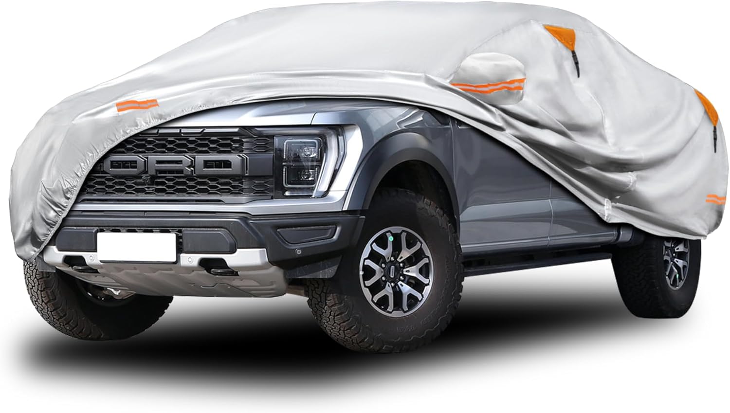 MORNYRAY 10 Layers Truck Cover Waterproof All Weather. Pickup Truck Cover Rain Snow UV Dust Protection. Length: 210-230 inches,Universal Fit for Chevy Silverado Dodge Ram 1500 Ford F150.