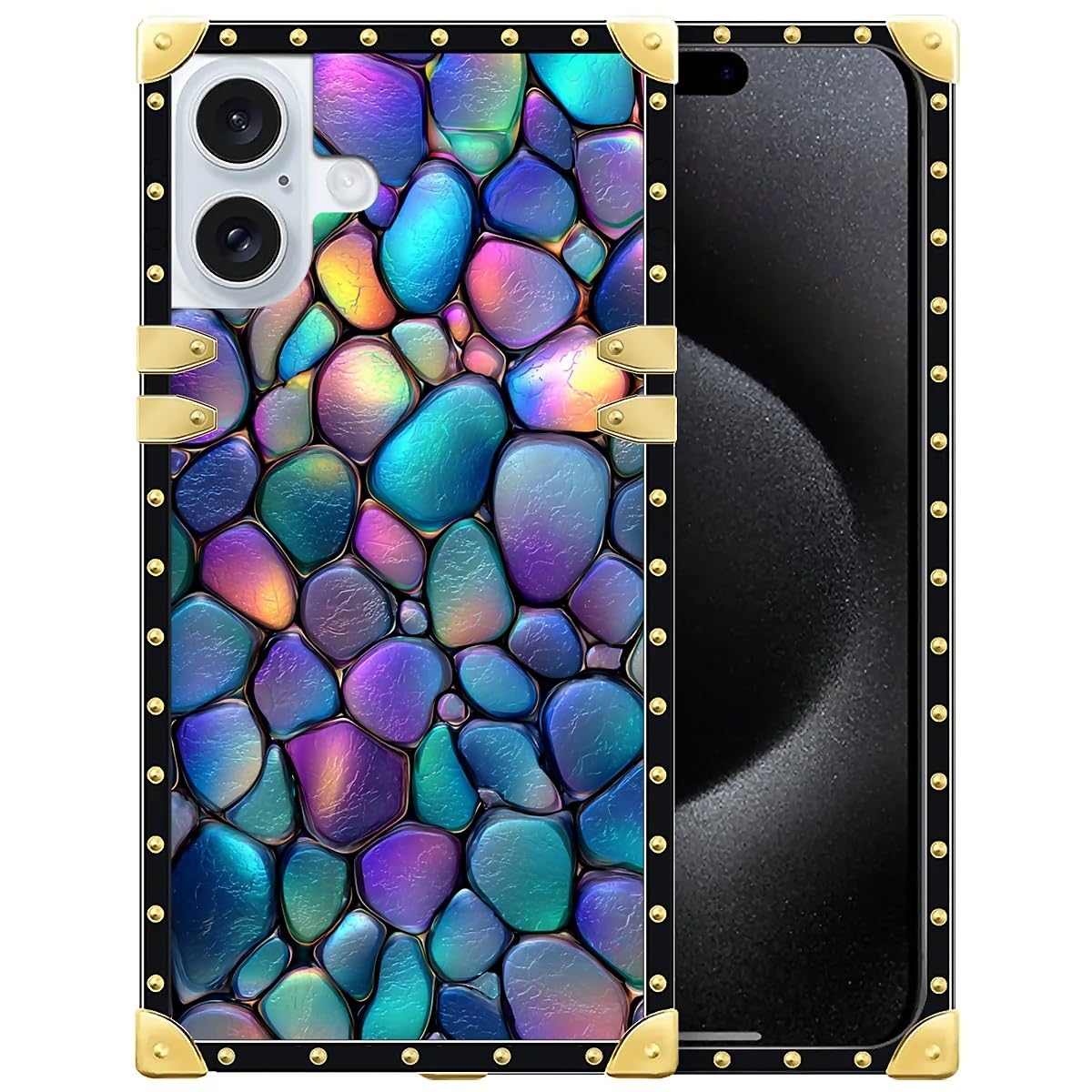 WANKBLC for iPhone 16 Case Luxury Golden Decoration for Girl Women Soft TPU Shockproof Protective Hard PC Back for iPhone 16 Crazy Pattern Nature