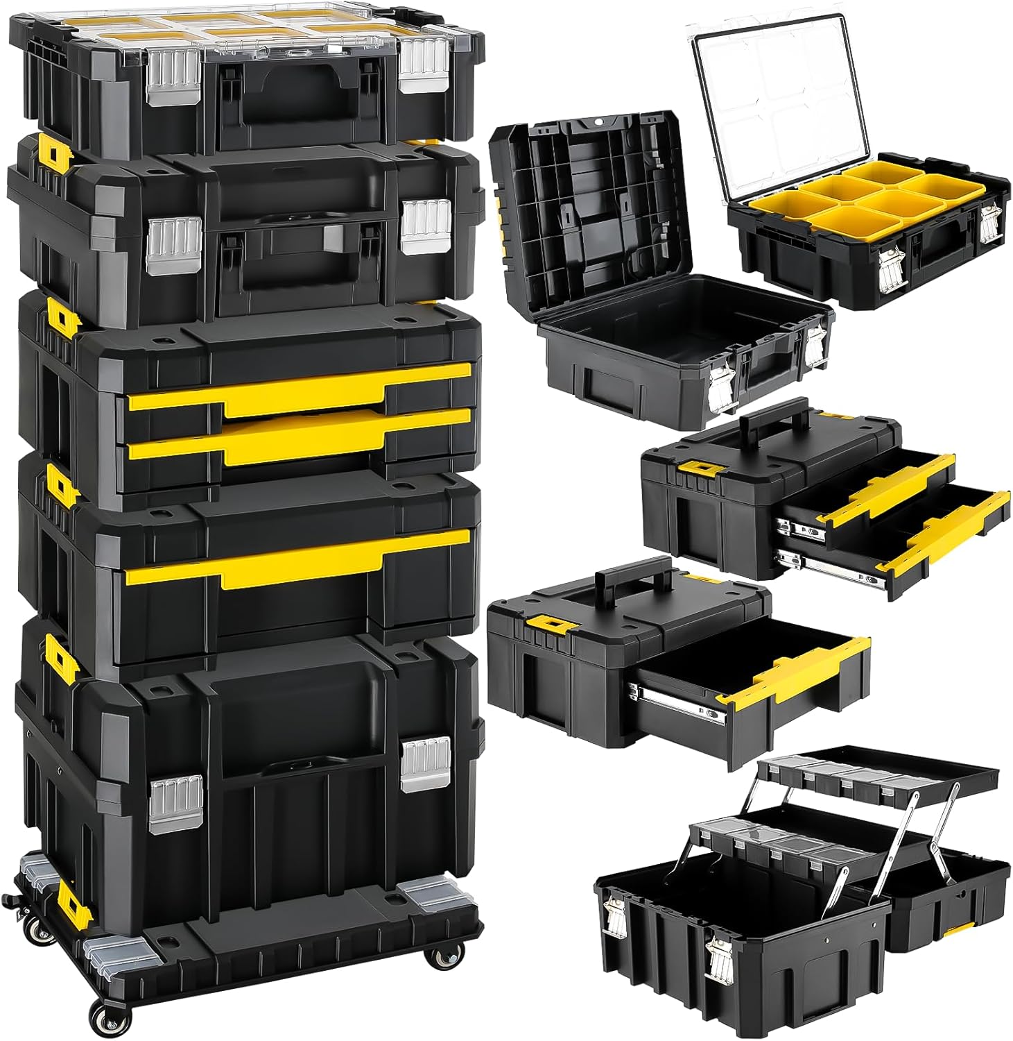 TLGREEN Stackable Rolling Tool Box with Wheels – 5-in-1 Modular Tool Organizer System, Portable Tool Box with Drawers for Garage Storage, Home Repairs & Professional Workshop