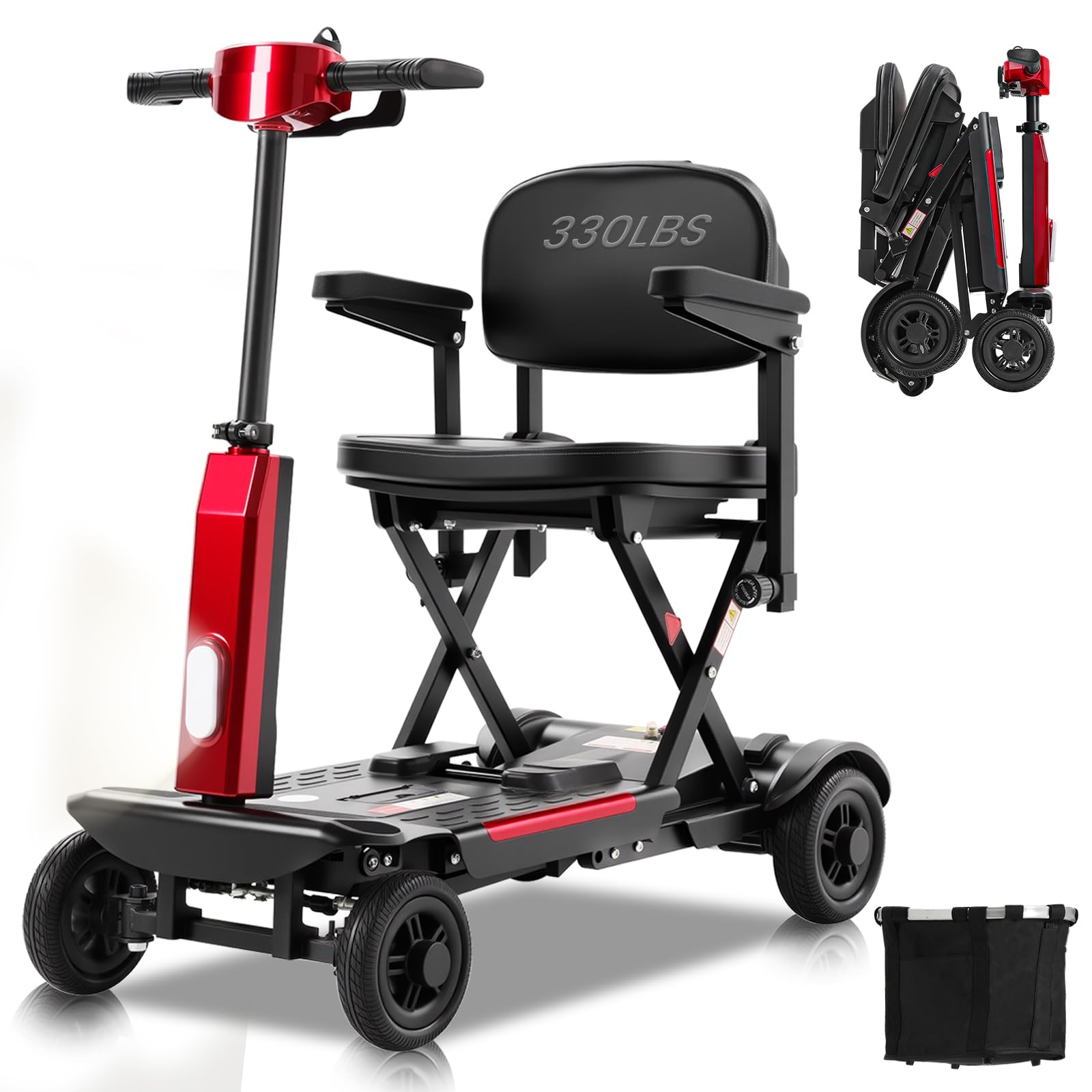 MobiCyc 15 Miles Range 4 Wheel Mobility Scooter for Seniors & Adults, 46 lbs Ultra Lightweight Airline-Approved Folding Electric Mobility Scooter w/